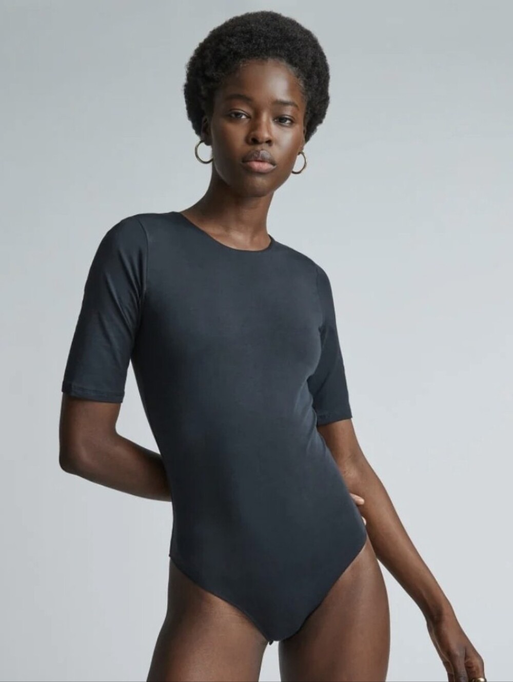 Everlane Supima Cotton Short Sleeve Bodysuit Black Large Clean Girl Minimalist - Picture 15 of 16